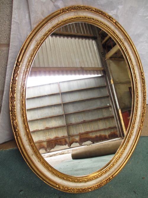 Victorian Oval Gilt and White Framed Wall Hanging Mirror