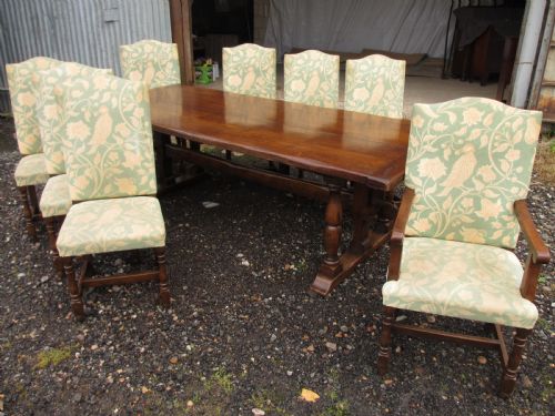 17th Century Style Oak Refectory Plank Dining Table and Chairs