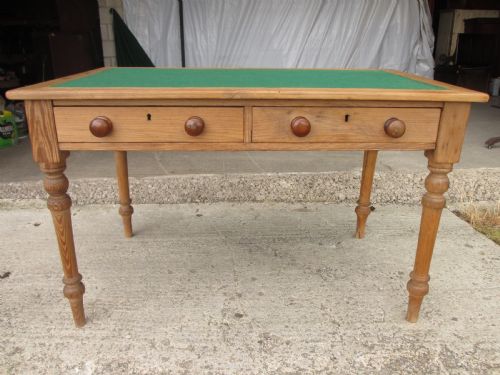 Victorian Pitch Pine Baze Top 2 Drawer Writing Table