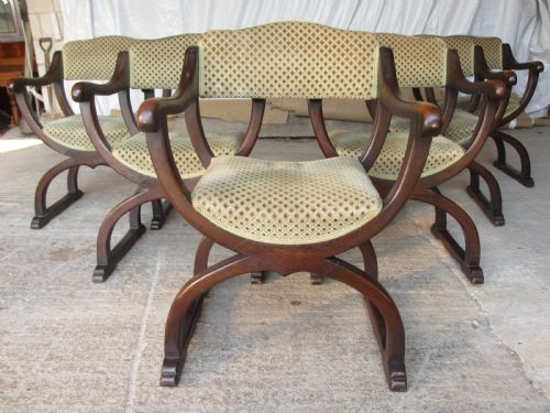 Unusual Late 19th Century Set of Six Oak Dining Armchairs