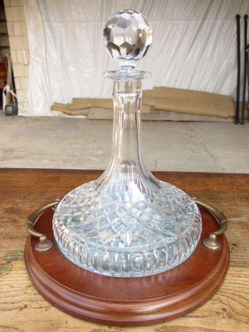 Ship Decanter / Tantalus with Heavy Bottomed Mahogany Frame