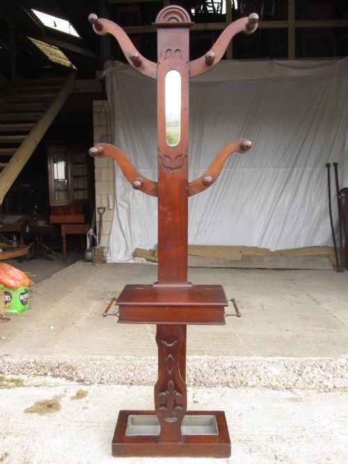 Victorian Mahogany Hall Stand with Fretted Front Work and Mirror