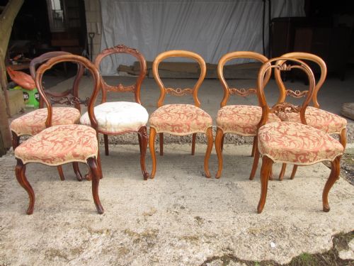 Victorian Matched Set of 6 Plus 1 Mahogany Balloon Back Dining Chairs