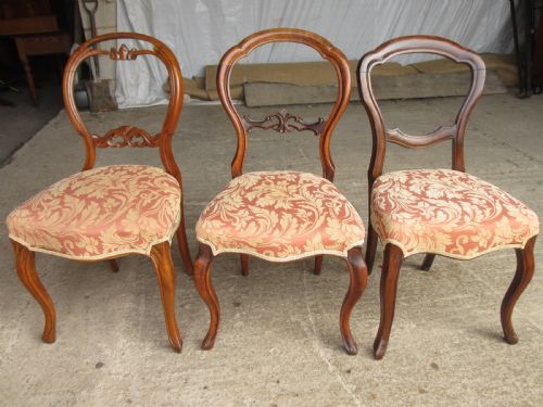 Victorian Matched Set of 3 Mahogany Balloon Back Dining Chairs