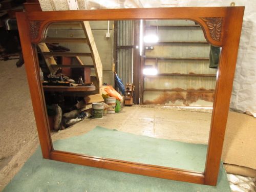 Edwardian Large Oak Framed Over-mantle Wall Hanging Mirror