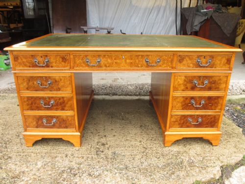 Quality Burr and Walnut Tooled Leather Desk