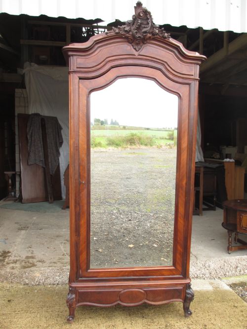 Superb 19th Century French Carved Rosewood Mirror Door Armoire Wardrobe
