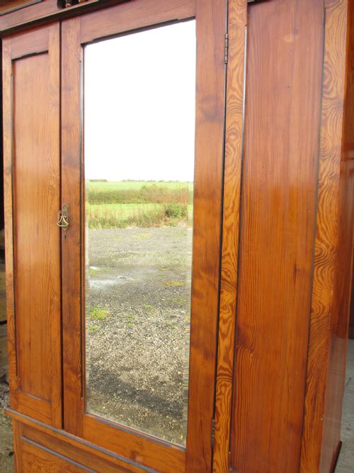 VICTORIAN PITCH PINE MIRROR DOOR 4 PIECE WARDROBE WITH DRAWER - ADDITIONAL PHOTO 7