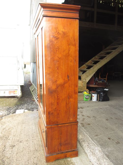 VICTORIAN PITCH PINE MIRROR DOOR 4 PIECE WARDROBE WITH DRAWER - ADDITIONAL PHOTO 8