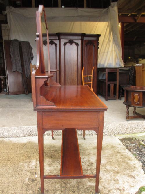 EDWARDIAN CROSSBANDED MAHOGANY SHERATON STYLE SHIELD MIRROR DRESSING TABLE - ADDITIONAL PHOTO 12