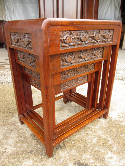 NEST OF 4 CARVED ROSEWOOD SIDE TABLES - ADDITIONAL PHOTO 1
