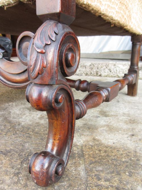19TH CENTURY CARVED WALNUT HIGH WING BACK ARMCHAIR - ADDITIONAL PHOTO 6