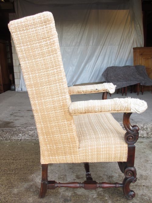 19TH CENTURY CARVED WALNUT HIGH WING BACK ARMCHAIR - ADDITIONAL PHOTO 12