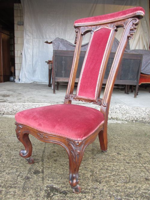 VICTORIAN CARVED MAHOGANY UPHOLSTERED PRIE DIEU CHAIR - ADDITIONAL PHOTO 1
