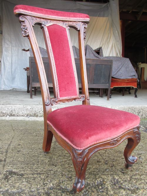 VICTORIAN CARVED MAHOGANY UPHOLSTERED PRIE DIEU CHAIR - ADDITIONAL PHOTO 2