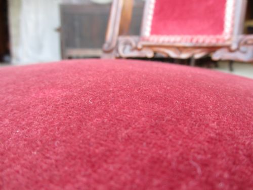 VICTORIAN CARVED MAHOGANY UPHOLSTERED PRIE DIEU CHAIR - ADDITIONAL PHOTO 8