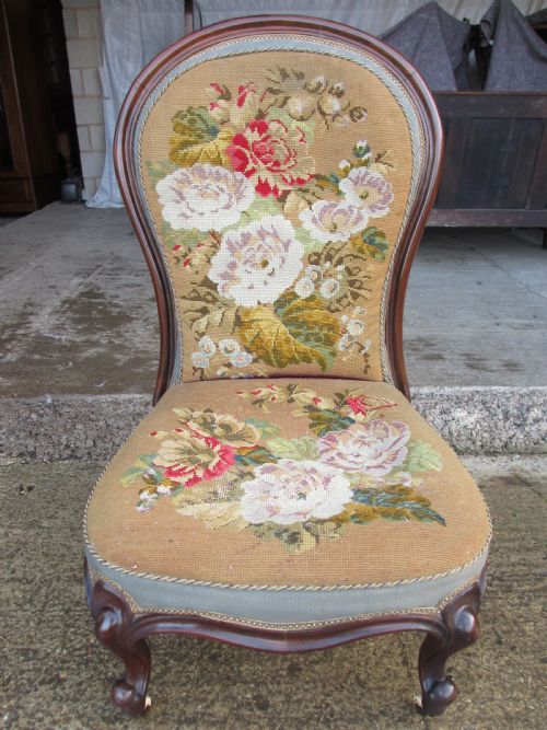 Victorian Mahogany and Needlework Upholstered Nursing Chair