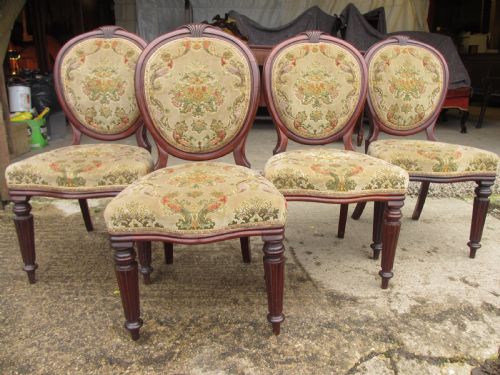 Set of 4 Victorian Mahogany Balloon Back and Upholstered Dining Chairs