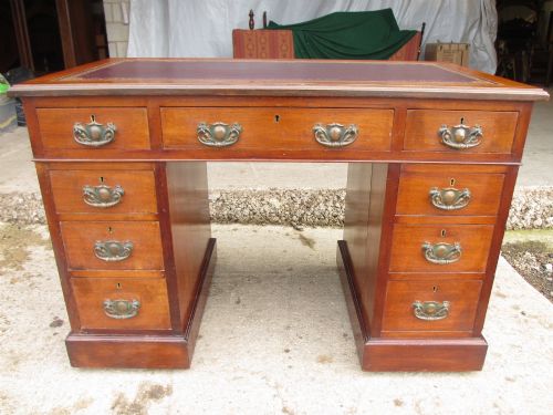 Victorian Walnut Pedestal Desk with Tooled Royal Commemorative Leather