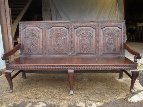 18th Century Carved Oak Hall Settle