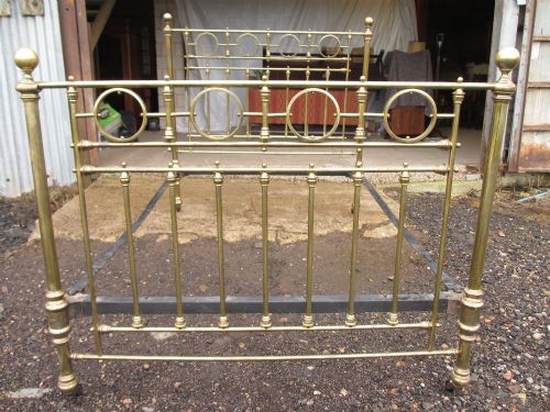 Victorian Brass Bed with Iron Slot in Frame Set on Castors