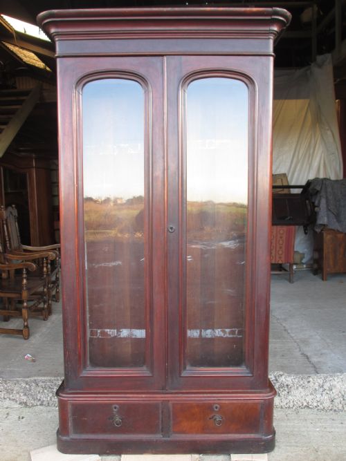 19th Century Tall Glazed Mahogany Bookcase Cabinet