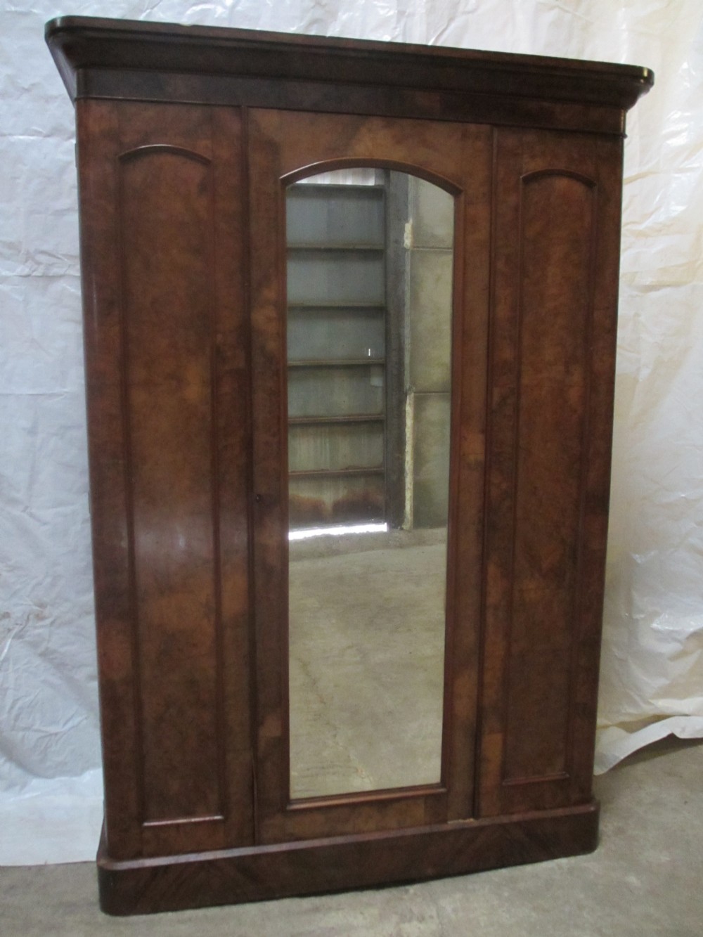 Quality Victorian Burr Walnut compactum mirror door wardrobe