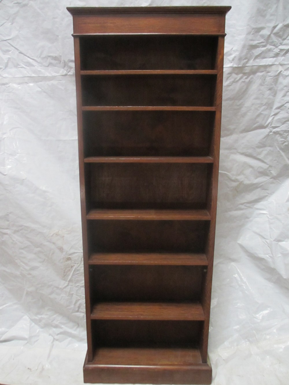 Oak tall slim open adjustable bookcase 
