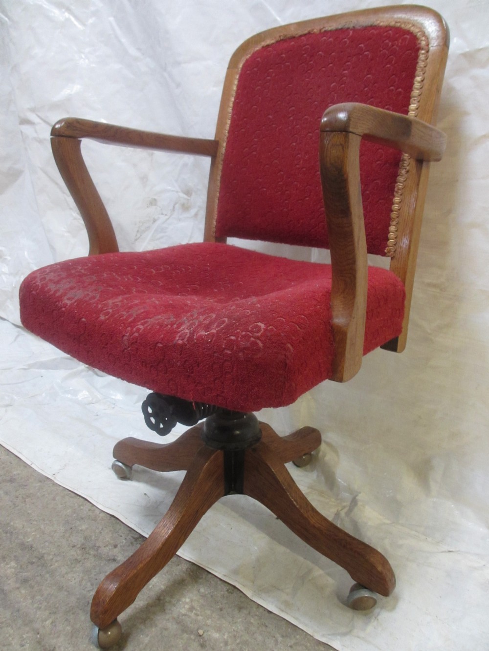 Oak framed swivel office desk armchair 