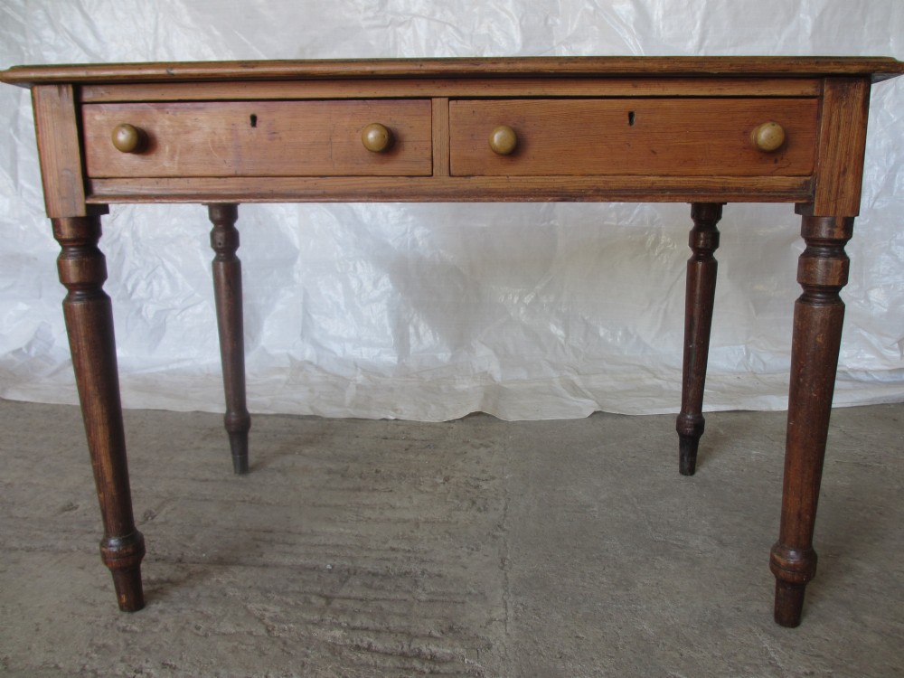 Victorian pitch Pine desk writing table with twin drawers 