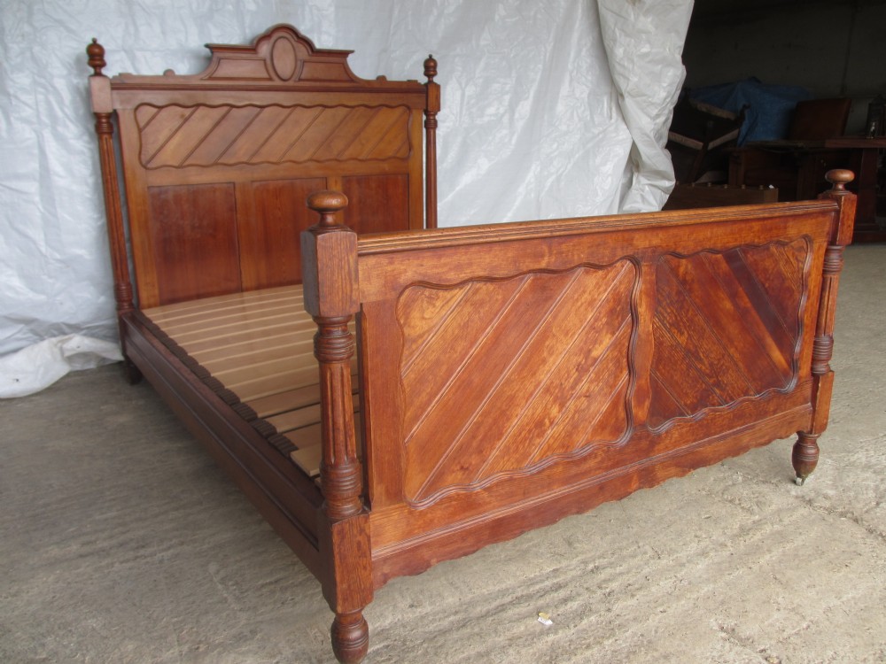 Superb 19th Century French pitch Pine double bed