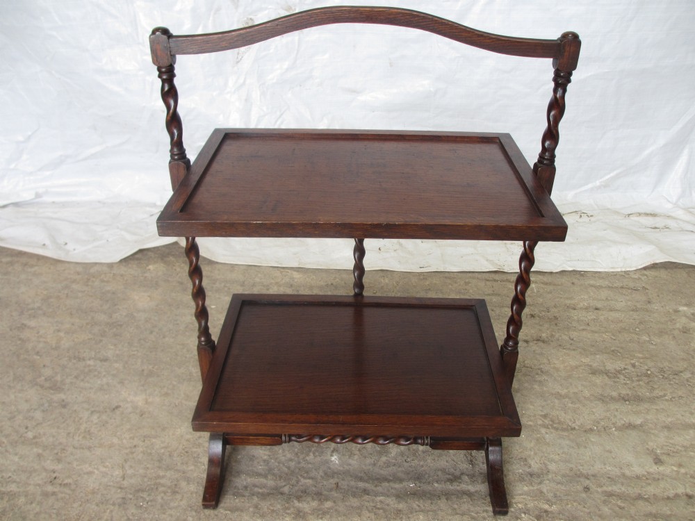 Edwardian Oak metamorphic firescreen two tier cake stand
