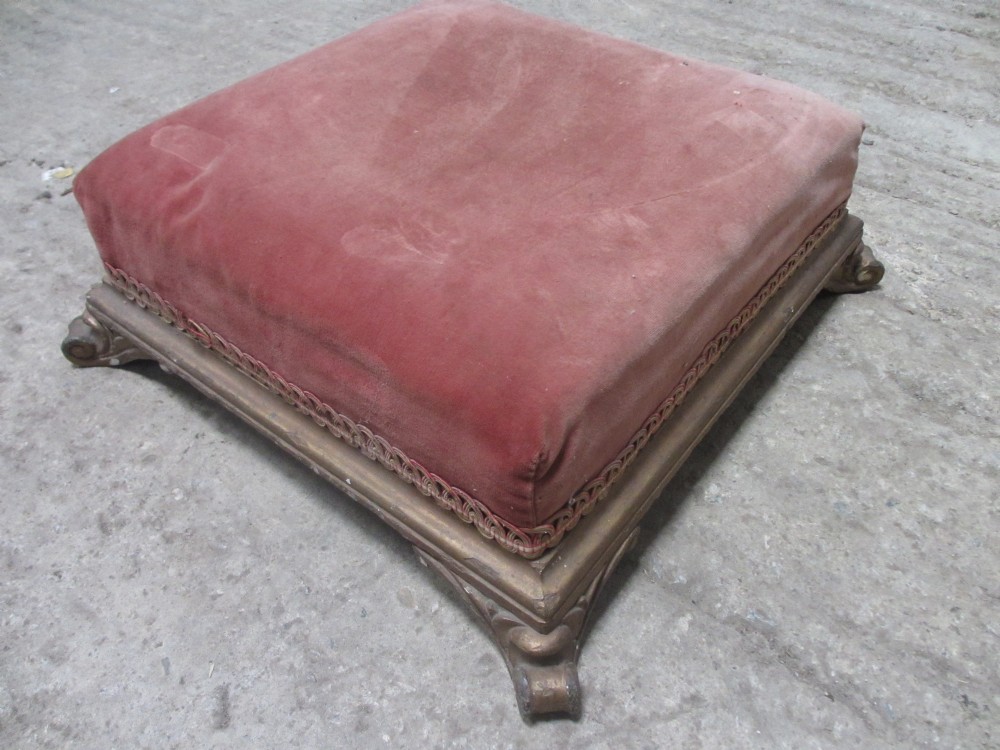 19th Century Square gilt and upholstered footstool