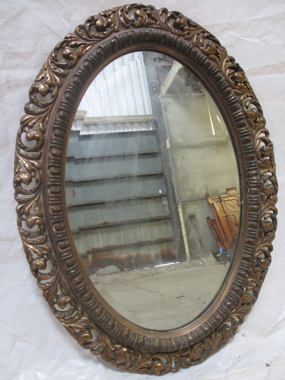 Superb 19th Century Gilt wood and Gesso pierced floral frame oval bevel edge mirror