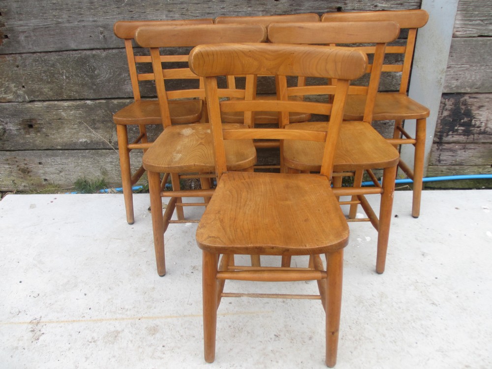 Set of 6 Elm bar back chapel style kitchen dining chairs 