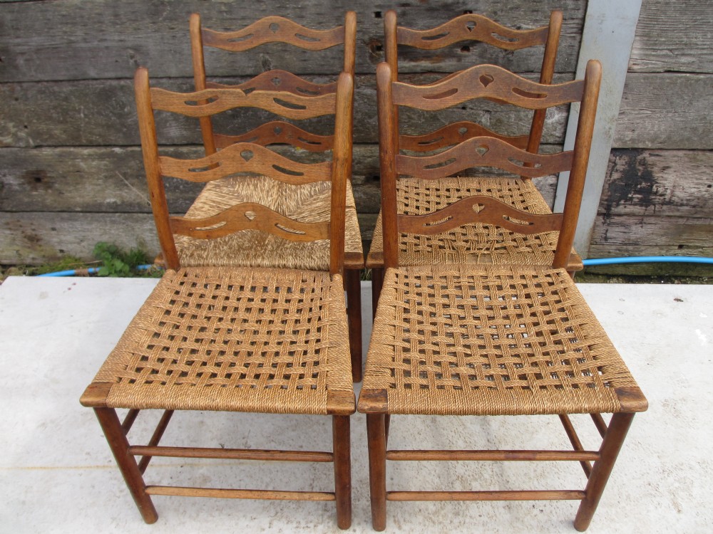 Quality set of 4 Oak and Elm Ladder back dining chairs 