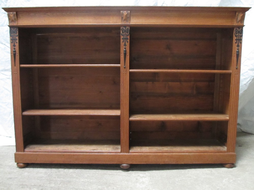 Victorian light Golden Oak double fronted open bookcase
