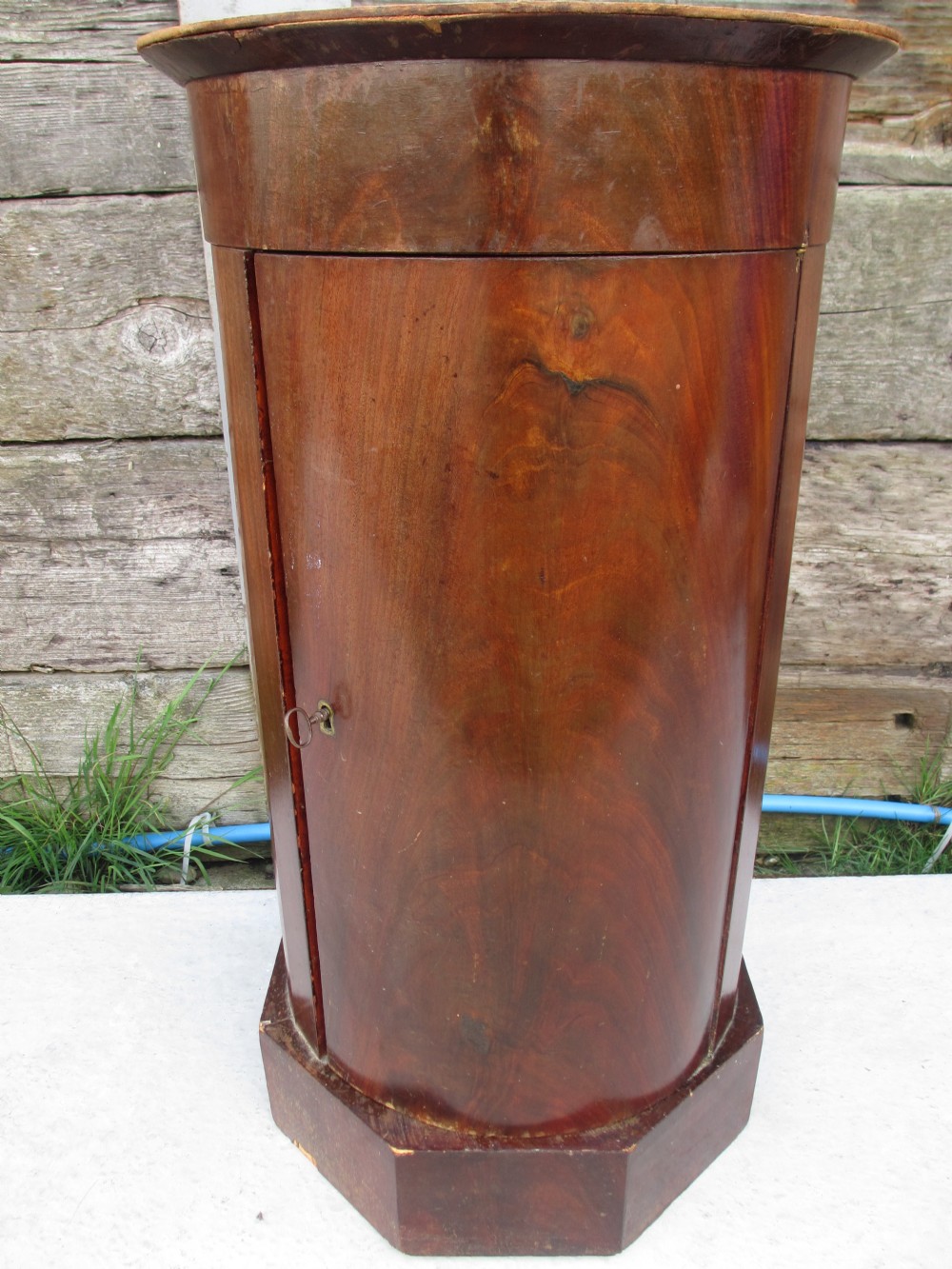 19th Century flame Mahogany cylinder bedside pot cupboard