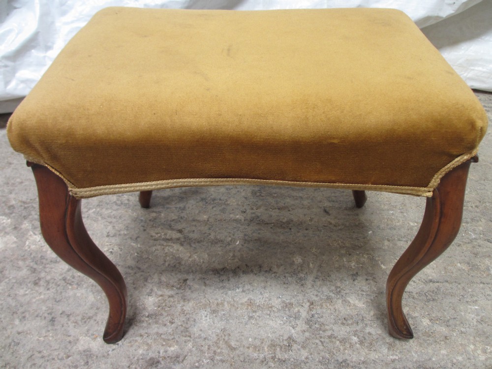 19th Century Walnut cabriole legged rectangular upholstered dressing stool