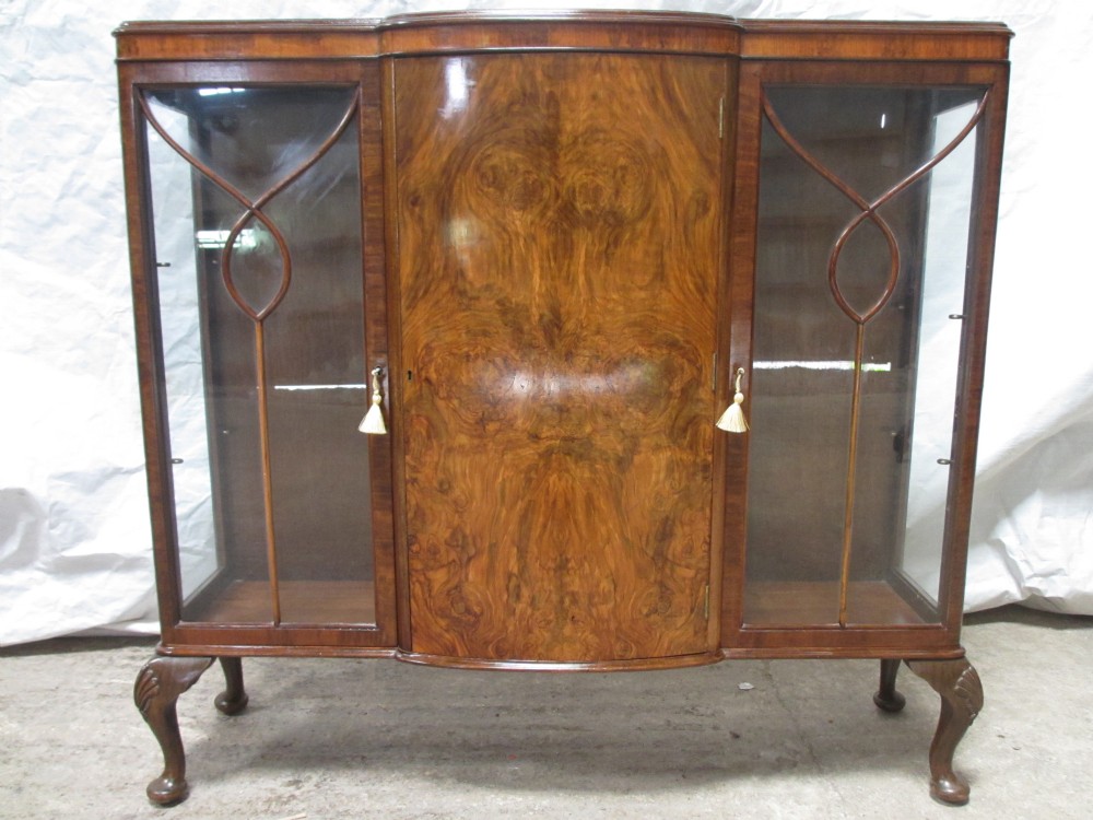 Burr Walnut & Mahogany glazed side display cabinet bookcase cupboard