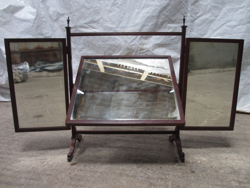 Regency Mahogany and strung folding triptych dressing table mirror