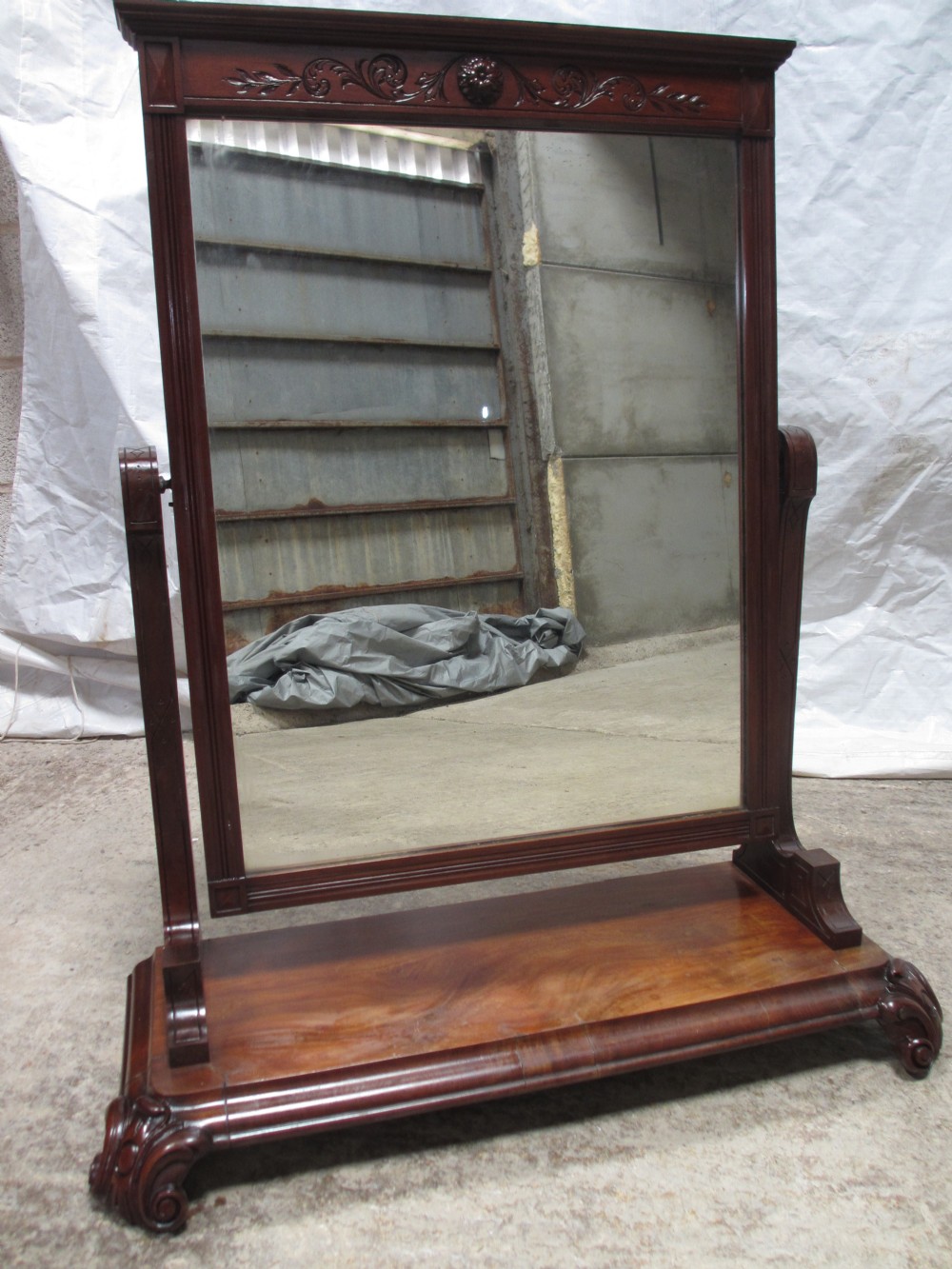 Superb 19th Century large rectangular carved flame Mahogany cheval dressing swing mirror