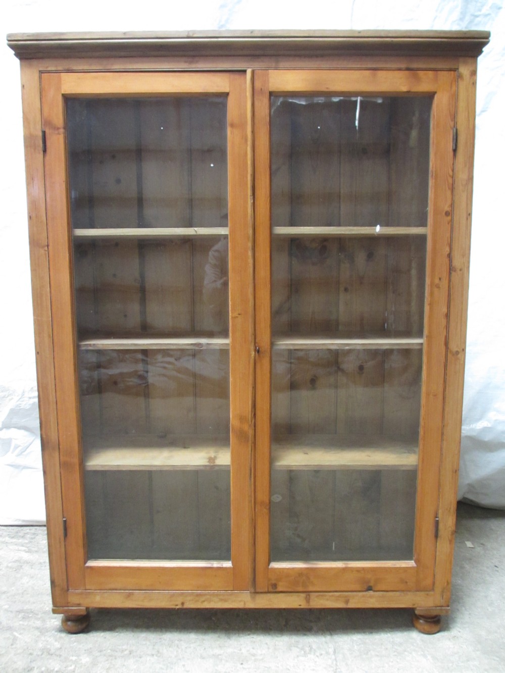 Victorian Pine glazed 2 door adjustable bookcase cabinet