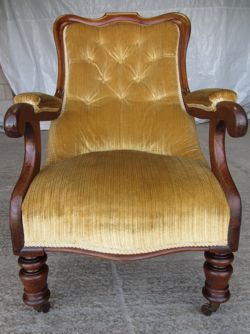 Victorian Mahogany button back open armchair 