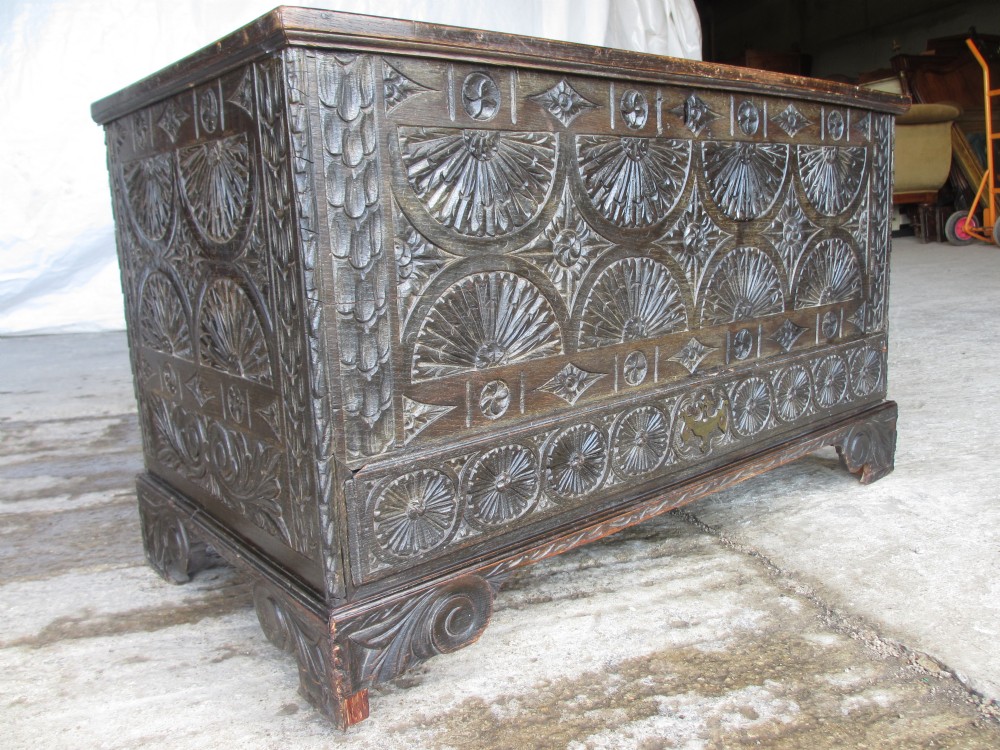 18th Century Carved Oak Mule Coffer Blanket Chest 