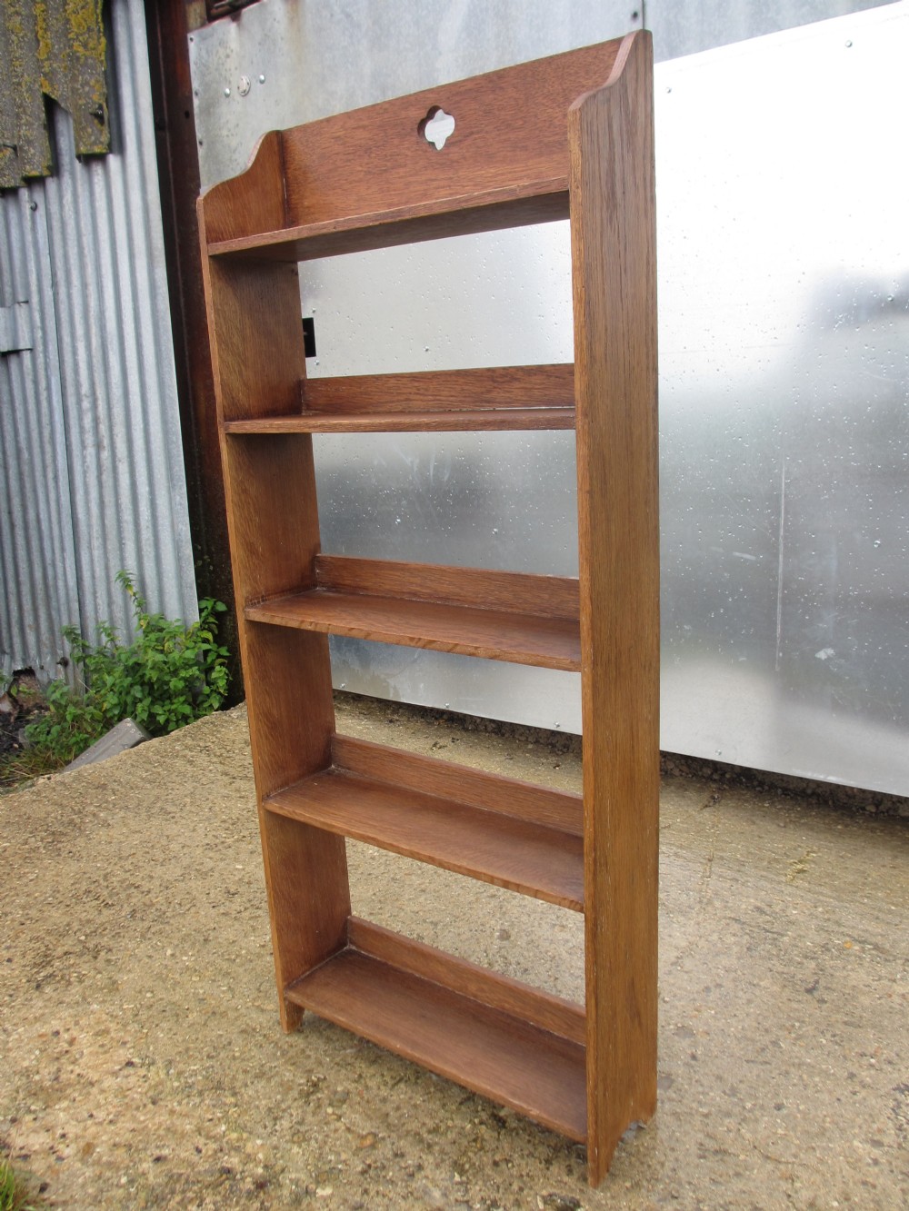 Slim Arts & Crafts floor standing bookcase with 5 shelves and pierced gallery top