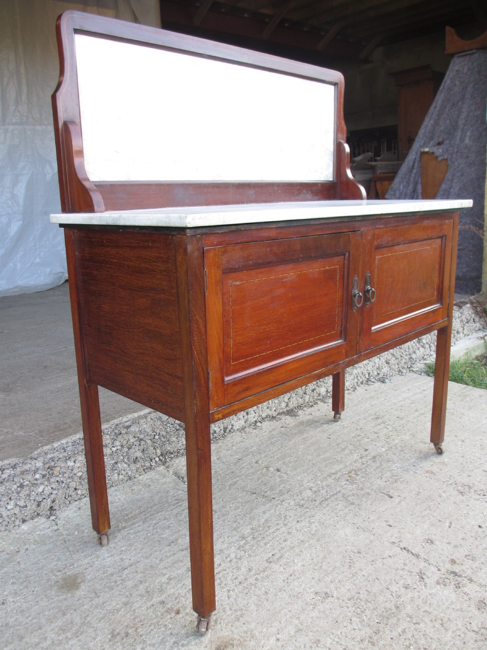 Edwardian Mahogany and Marble Washstand Cabinet 