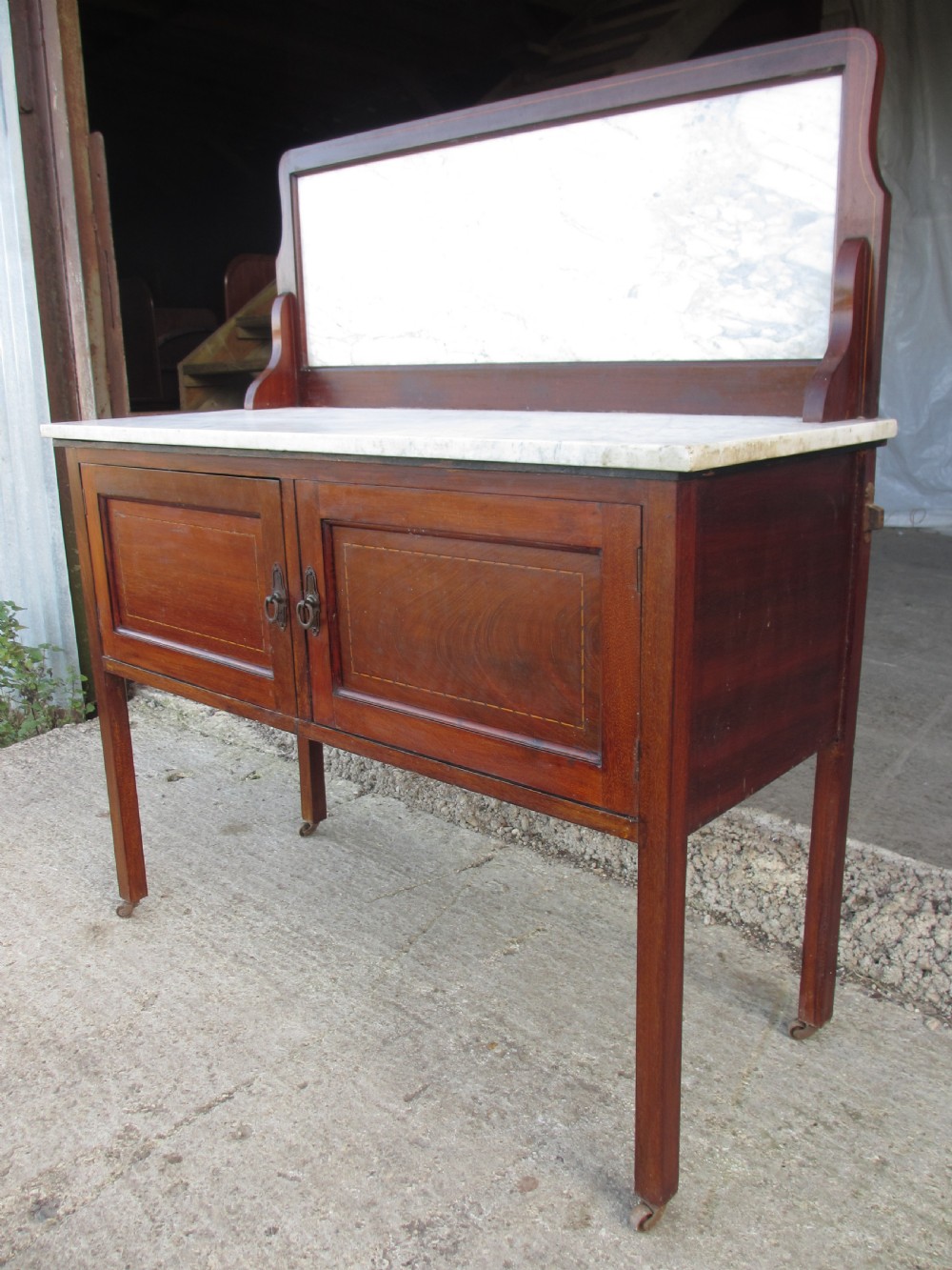 Edwardian Mahogany and Marble Washstand Cabinet  View II
