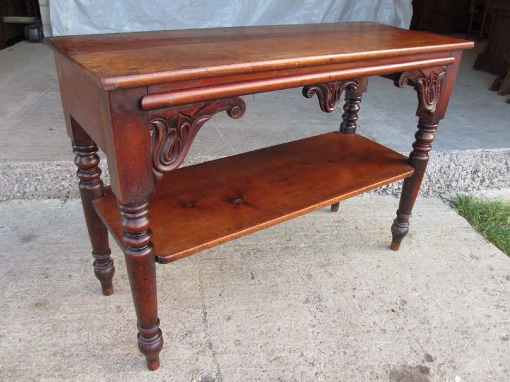 Unusual Victorian Mahogany Pull-out Side Console Buffet Side Table With Under Tier and Turned Legs View II