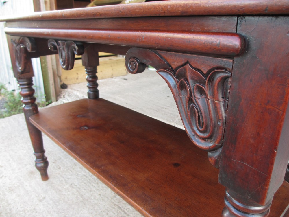 Unusual Victorian Mahogany Pull-out Side Console Buffet Side Table With Under Tier and Turned Legs View III